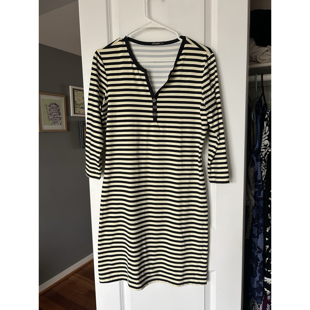 J McLaughlin Catalina Cloth Dress Womens Black Stripe Henley Size Medium